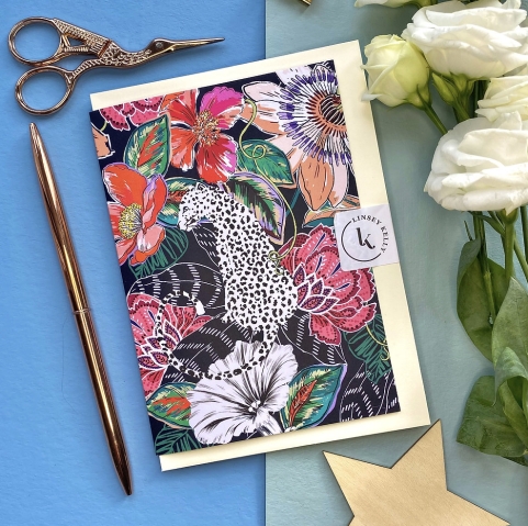 Greeting Card   Blank Peony Leopard